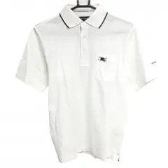 【超美品】バーバリーゴルフ 半袖ポロシャツ 白×黒 胸ポケット 袖ロゴ メンズ M ゴルフウェア BURBERRY GOLF