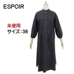 未使用 エスポア Aライン ワンピース 黒 ブラック 38 M ストレッチ綿混 ファイユ×サテン 定価1.9万 ESPOIR ショップチャンネル / T9
