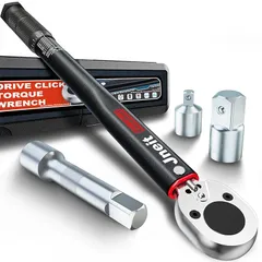 Jneit トルクレンチ 車 バイク 差込角9.5 mm (3/8インチ) 10-140 Nm プリセット型 とるくレンチ 75 mmエクステンションバー 12.7 mmと6.35 mm変換ソケット ブラック 0