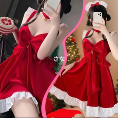 【新品】セクシー姫メイドサンタ♥クリスマスドレス　衣装　エロ可愛い　誘惑　ルームウェア　プレゼント　イベント　セクシーメイド　サンタコスプレ　ベビードール　ロリータ　ワンピース　大人　撮影会　Christmas　コスチューム　バレンタインランジェリー