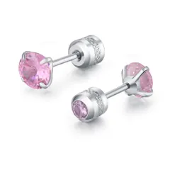 ピアス金属アレルギー サージカルステンレス ネジ式キャッチ 立爪 リバーシブル レディース メンズ 両耳用 1ペア セカンドピアス 仕事 プレゼント ピンク