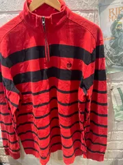 古着　XL長袖 ハーフジップ トレーナー赤 紺 ボーダー Chaps チャップス