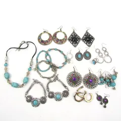 ピアス/ブレスレット/ネックレス ターコイズ シルバー等 アクセサリー 19点セット まとめて 大量 メンズ レディース 【中古】
