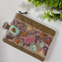 インド刺繍リボンのミニポーチ＊二重リング付き＊カジュアルナイロン