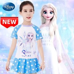 ✨新品✨アナと雪の女王 エルサ 水着 子供用 "QUEEN OF ICE" ラグランスリーブ 水玉模様 ガールズ 水着 上下セット スイムウェア 女の子 プール 海水浴 110 120 130 140  夏休み 水遊び