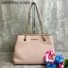 ✨良品✨ MICHEAL KORS マイケルコース トートバッグ ハンドバッグ ロゴ金具 A4収納 大容量 ゴールド金具 総柄 ゴールドチェーン 肩掛け レディース ピンク 桃色