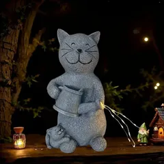 オブジェ 猫 ネコ ソーラーライト ソーラー オーナメント 猫の親子 置物 かわいい 樹脂製 ガーデニング 癒しグッズ おしゃれ インテリア 飾り LED 庭 ガーデン 玄関 バルコニー