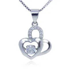 ダブルハート 10連CZダイヤモンド キュービックジルコニア シルバー925 プラチナ仕上 ペンダント ネックレス レディース ジュエリー アクセサリー