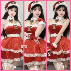 【新品】誘惑セクシー♥帽子付　アームカバー付　サンタランジェリー　コスチューム　メリ―クリスマス　Christmas　衣装　イベント　コスチューム　ＳＮＳ　映え　可愛い　大人気　撮影会　プレゼント　エロ可愛い　ルームウェア　バレンタイン　イベント　大人気