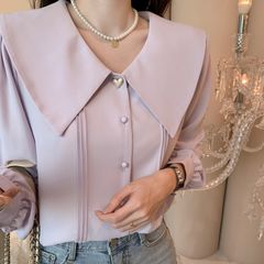 オシャレ　レディーストップス　ビッグカラータック入り　ブラウス
