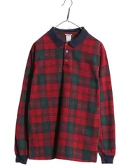 【お得なクーポン配布中!】 90s USA製 エルエルビーン チェック 長袖 ポロシャツ メンズ M オールド LLBEAN アウトドア スムース コットン 長袖シャツ マルチカラー