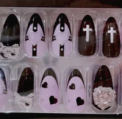 ✦ 訳あり品 ✦ 地雷 量産型 24枚 ネイルチップ 06 リボンハートビジュー