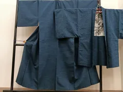 平和屋着物●男性　紬　髭紬羽織セット　青褐色　正絹　逸品　BAAM6258pk