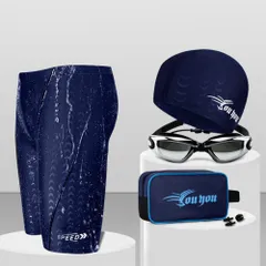 ☆ ネイビー ☆ Lサイズ ☆ 水着 メンズ 6点セット 競泳水着 メンズ 水着 6点セット フィットネス水着 メンズ水着 メンズ競泳用水着 水泳パンツ スポーツ水着 スイムウェア スイムバック キャップ ゴーグル ミラーゴーグル 耳栓 鼻栓付 スイムキャップ