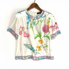 #sxc レオナール LEONARD カットソー L 白 ピンク 水色 花柄 半袖 バックジップ レディース [716574]のサムネイル