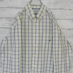 NAUTICA ノーティカ ノーチカ 長袖シャツ 刺繍ロゴポケット マルチチェック メンズ 長袖ボタンダウンシャツ BDシャツ XL ホワイト ライトイエロー ネイビー 20201282