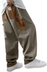 Lopis メンズ ワイドパンツ ゆったり ズボン おしゃれ ロングパンツ カジュアル ウエストゴム 無地 カーゴパンツ 冬 春 大きいサイズ( ブラウン,  2XL)