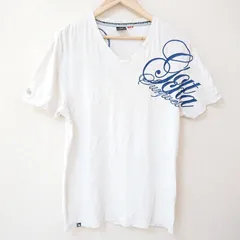 (^w^)b GOTCHA ガッチャ 半袖 リブ Tシャツ カットソー トップス Vネック サーフ お兄 伸縮性 刺繍 かっこいい オシャレ お出かけ イケイケ 英字 インナー シンプル カジュアル ホワイト 白 メンズ サイズXL