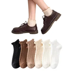 通気性 ショートソックス 婦人用 無地 スニーカー くるぶしソックス 夏用 フリル靴下 女性 綿 レディース 女子 レディース くつした おしゃれ くつ下 可愛い 5足/6足セット 春夏 かわいいソックス 蒸れない22-25㎝ くるぶし 靴下 [DAMILY]