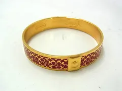 ■美品■ COACH コーチ シグネチャー バングル ブレスレット アクセサリー レディース レッド系×ゴールド系 DH4800