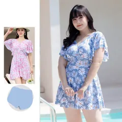 ぽっちゃり 体型カバー 水着 ワンピース ボタニカル柄 大きいサイズ レディース 半袖 露出控えめ オールインワン パッド付き ショーパン ノーワイヤー ママ フレア 総柄 花柄 韓国風 おしゃれ かわいい IKX5576