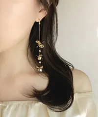 ブライダル ウェディング フラワー 淡水パール イヤリング ピアス ロング ゴールド 結婚式 前撮り 成人式 花嫁 サージカルステンレス 316L