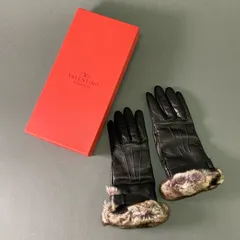 a17 VALENTINO GARAVANI ヴァレンティノ ガラヴァーニ ファーコンビ カシミヤ100 レザーグローブ ブラック 手袋 イタリア製 箱付きのサムネイル