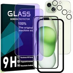 対応 iPhone 15 Plus フイルム ブルーライトカット ガイド枠付き 【2+2枚セッ- AGC旭硝子素材】 iPhone15 plus ガラスフイルム 【2枚】+ レンズフィルム 【2枚】 アイホン15 plus 液晶保護フィルム 強化ガラ