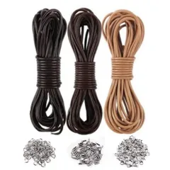【特価商品】HappyHome 革ひも 2mm 本革 革紐 アクセサリー用紐 レザークラフト紐 5ｍ カニカン マルカン エンドパーツ セット 手芸材料 DIY紐