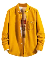 [アスペルシオ] アメカジ デザイン 長袖 ボタンダウン シャツ お洒落 トップス メンズ 襟付き カジュアルシャツ ビッグシルエット 通勤 オーバー 胸ポケット オーバーサイズ やわらか 柔らかい 個性的 透けない v系 タック [クロムイエロー] [XL]