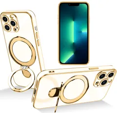 【特価セール】TPU 耐衝撃 ストラップホール付き 全面保護 リング付き 落下防止 縦横両対応 隠しスタンド スタンド機能 ワイヤレス充電対応 マグネット搭載 アイフォン Magsafe対応 13 13 プロ ケース マックス Max カバー Pro （ホワイ