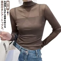 シアートップス 裏起付き レディース 秋冬 インナー 長袖 シアー トップス ハイネック 透け感 シースルー トップス ニット カットソー 秋 冬 春 インナーシャツ UV対策 紫外線対策 レース チ#anue0064