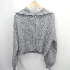 ◇ ⊇ RETRO GIRL レトロガール ｹｰﾌﾞﾙﾆｯﾄ編み 長袖 ジップケーブルニット サイズＦ グレー系 レディース E  【1507160033484】