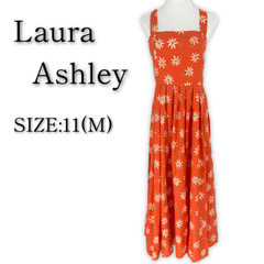 美品 90s ヴィンテージ Laura Ashley ワンピース M オレンジ ローラアシュレイ ビンテージ アロハ ハワイ ハワイアン Hawaii リゾート 旅行 ロングワンピース レディース 古着 90年代