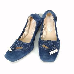 美品 TODS バレエシューズ パンプス フラットシューズ ネイビー 35 1/2 約22.5㎝ スエード トッズ