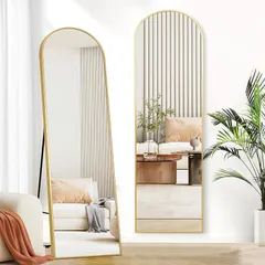 「新生活応援！！」全身鏡 姿見 鏡 韓国風 おしゃれ アーチ型  曲線デザイン 軽量 壁掛け スタンド 2WAY 飛散防止 折りたたみ収納 賃貸OK 地震対策 リビング 寝室 玄関 インテリア 146×36.5cm
