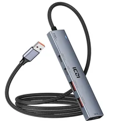 ICZI USB ハブ 10Gbps 【2*USB-C+2*USB-Aポート】 USB 3.2 Gen 2 USBハブ(USB3.1 Gen 2) 120CM編組ケーブル アルミ製 給電ポート付き バスパワー/セルフパワー両用 軽量 コンパクト スリム設計 1