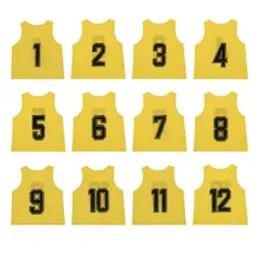 [NA] TOEPODO ビブス 子供 12枚 1～12番 裏表前後ろ番号あり 収納バッグ付き 10色展開 吸汗 軽量 良通気 男女兼用 サッカー バスケ フットサル学校 行事 自治体 運動会 (黄)