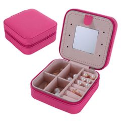 ☆ Rose Red ☆ Portable Jewelry Box, Stylish jelcsfs53 Jewelry Box, Portable Accessory Case, Small, Compact, Travel, Outing, Simple, with Mirror, Stores Rings, Necklaces, Earrings, Watches, and Other Accessories