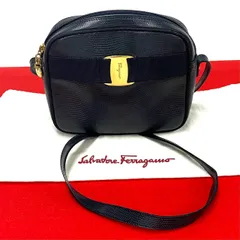極 美品 希少品 Salvatore Ferragamo サルヴァトーレフェラガモ ヴィンテージ ヴァラリボン レザー 本革 ショルダーバッグ ネイビー 38304