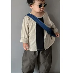 キッズ長袖ロングTシャツ【110-130】　シンプル　男の子　キッズトップス ベージュ　ブラック　かっこいい