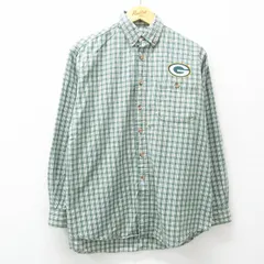 XL/古着 長袖 シャツ メンズ 00s NFL グリーンベイパッカーズ コットン ボタンダウン 緑他 グリーン チェック アメフト スーパーボウル 25m