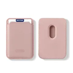 【迅速発送】REHOOFMagSafe カードケース スマホ 強力 磁気内蔵 カード収納 スリム カードポケット マグセーフ 高級PUレザー カードホルダー 落下防止 背面ポケット カード入れ 背面収納 軽量 シンプル（ピンク）