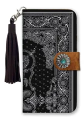 iPhone15ProMax ケース 手帳型 iPhone15 プロマックス スマホケース フリンジ ストラップ付 コンチョ ペイズリー柄 バンダナ柄 レッド ネイビー ブラック カッコイイ  男性 メンズ カラー10