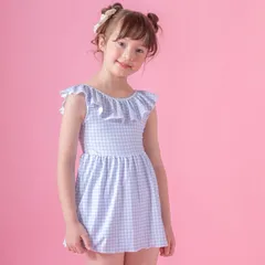 【ギンガム・サックス】フリル衿ワンピース水着 キッズ TAK キャサリンコテージ