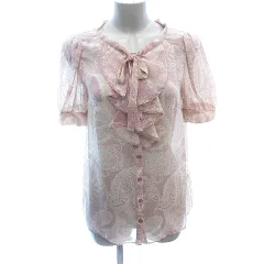 ジルバイジルスチュアート JILL by JILLSTUART ボウタイブラウス シャツ フリル レース ペイズリー柄 半袖 M ピンク /AUのサムネイル