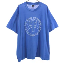 OLD オールド 90s プリント 半袖 Tシャツ XL ブルー シングルステッチ メンズ 古着