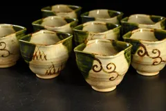 瀬戸焼　加藤作助　織部角向付　5客　11cm　大正〜昭和中期 Yahoo!オークション -「加藤作助」の落札相場・落札価格