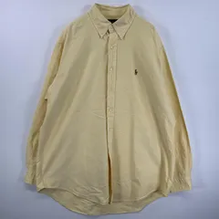 古着 ラルフローレン RALPH LAUREN 長袖シャツ ボタンダウンシャツ ワンポイント 刺繍 ロゴ 16 1/2 34/35 L-XL  イエロー 無地 メンズ