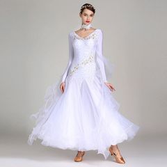 新品未使用 豪華モダンダンスドレス HB195 ロング丈 社交ダンス ワルツドレス 競技会用ドレス 発表会 衣装 華やかフリル スパンコール装飾 7色展開 パーティードレス 撮影用 ステージ衣装 コスチューム ハロウィン イベント用